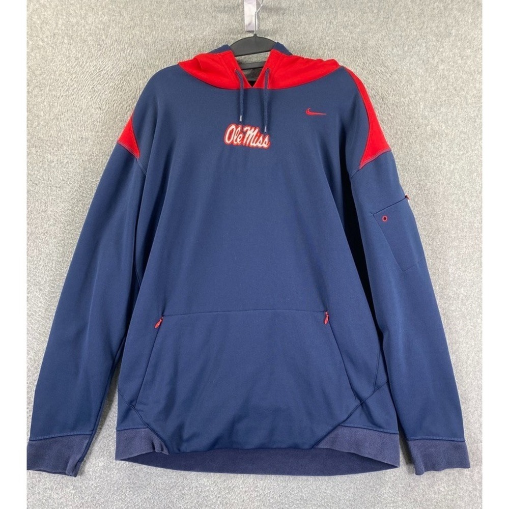 Nike Therma Fit Ole Miss Rebels Hoodie Mens M Navy Blue Pullover Zip Pockets